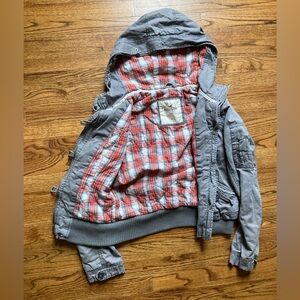 Y2K 2000s vintage Hollister plaid lined canvas utility military bomber jacket